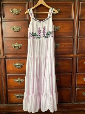 Beau & Ro “Sara” Wisteria Swiss Dot Maxi Dress w/ Pockets